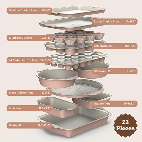 Country Kitchen Nonstick Stackable Bakeware Set - Durable, Easy Release Baking Set- 22 Pc. Includes Silicone Muffin Cups thumbnail 3