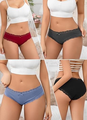 Cinvik Sexy Panties for Women Cute Undies Women's Underwear Sexy Spliced Midrise Chic Lace Trim Panties thumbnail 5