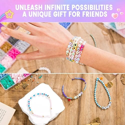 Goldwise Friendship Bracelet Kit 4 Boxes-13078 Pcs 72 Colors Bracelet Making Kits with Clay, Glass Seed and 3 Styles Letter Beads with Charms for DIY Craft Gift thumbnail 6