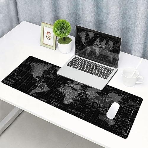 SANWUMIAN Large Gaming Mouse Pad with Stitched Edges, Desk Mat Extended Keyboard Pad, Non-Slip Rubber Base Desk Pad for Laptop, Office, Home, 31.5X11.8 inch Black World Map thumbnail 6
