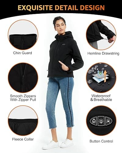 LOFINIMO Heated Jackets for Women with Battery Pack Included, Softshell Womens Heated Jacket with Adjustable＆Detachable Hood thumbnail 8