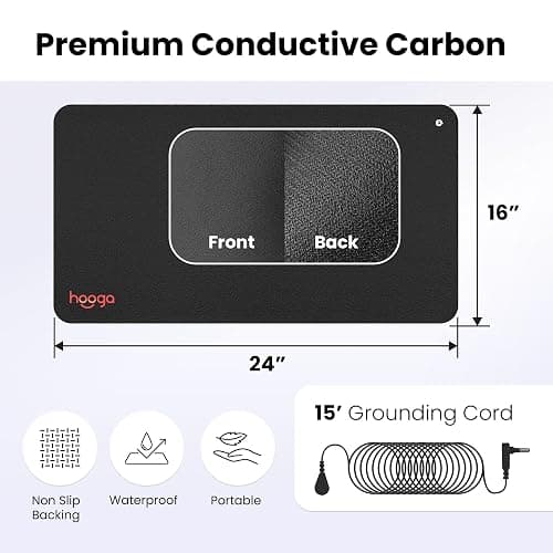 Hooga Grounding Mat for Sleep, Energy, Pain Relief, Inflammation, Balance, Wellness. Earth Connected Indoor Grounding for Home, Office, Work. 15 Foot Cord Included. Conductive Carbon thumbnail 3