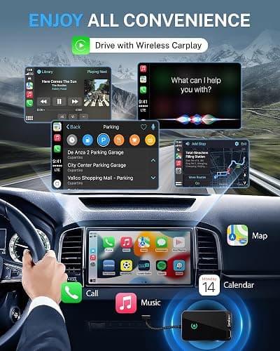 Jemluse Wireless CarPlay Adapter for Apple iPhone - Multi-User Seamless Connection for Convert Wired to Wireless Car Play Adapter - No Latency from iOS 10+ to Screen w/USB C (Gray) thumbnail 2