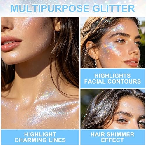Holographic Body Glitter Spray, Shimmering Sparkle Makeup for Hair Face Clothes, Loose Glitter Highlighter, Festival Rave Party Accessories (Glint-Rainbow & Dazzle) thumbnail 5