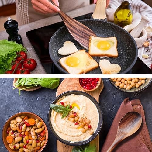 Wooden Spoons for Cooking 10 Pieces Set, Kitchen Utensils Spatula, Wooden Cooking Utensils Spoons, with Spoon Rest, Strainer Spoon, Pasta server, Fried Spatula and Salad Fork, Utensil Holder thumbnail 5