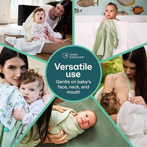 Koala Babycare 5 Pack 20"x10" Organic Burp Cloths for Baby Boys and Girls - GOTS & OEKO-TEX Cotton Burp Rags for Newborns - Absorbent Neutral Burping Cloths for Feeding - Washable Baby Bibs Essentials thumbnail 5
