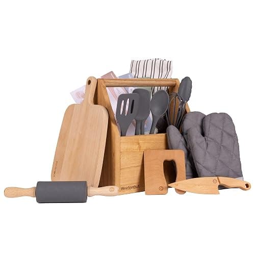 WeeSprout Little Chef Kids Cooking & Baking Set, 14 Piece Cooking Set with Real Kitchen Tools & Kids Apron, Baking Gift for Girls, Boys & Junior Chefs, Food Grade Materials, Choice of Colors - Image 1