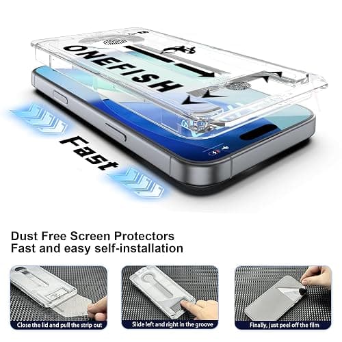 OneFish for iPhone 17 Screen Protector 6.3 inch HD Clear Tempered Glass Full Coverage, 9H Hardness Scratch Resistant, Easy Installation, 2 Pack thumbnail 3