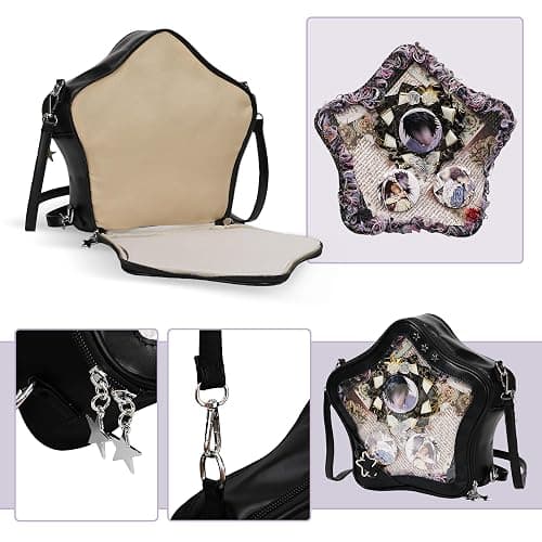 Arkefi Star Shape Ita Bag PU Leather Pins Display Crossbody Bag Backpack Y2k Aesthetic Cute Handbag, Black thumbnail 4