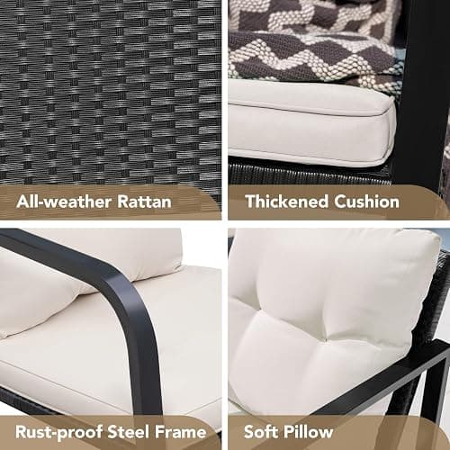 Devoko 3 Piece Rocking Bistro Set Wicker Patio Outdoor Furniture Porch Chairs Conversation Sets with Glass Coffee Table (Beige) thumbnail 6