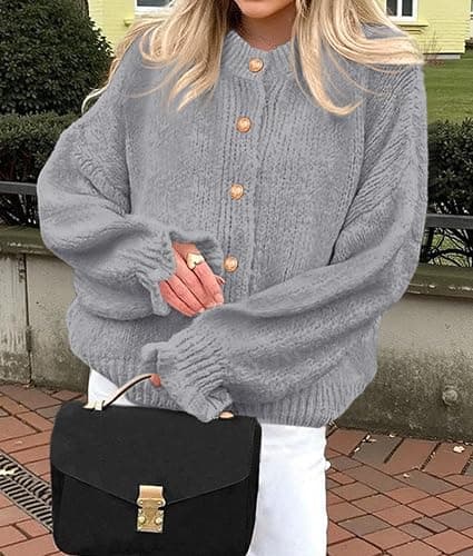 PRETTYGARDEN Womens Cropped Cardigans Trendy 2025 Ruffle Open Front Chunky Knit Sweater Oversized Button Down Fall Clothes thumbnail 4