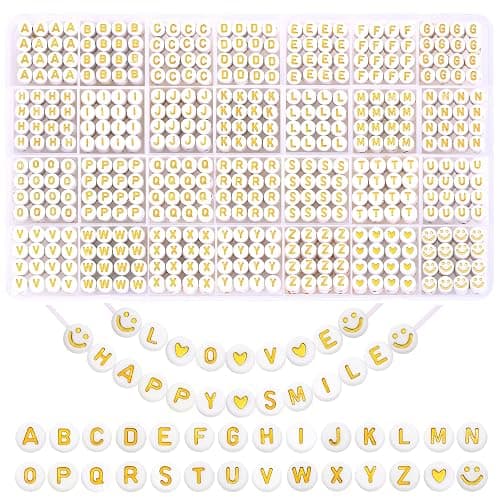 XIMISHOP 1400pcs Round Letter Beads for Jewelry Making, 28 Style Gold A-Z Alphabet Acrylic Beads Kits Heart Beads for Bracelets Making (4 * 7mm) - Image 1