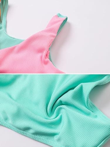 J.E Sterguard Two Piece Swimsuits Teen Bikini Color Block Girls' Swimwear Ribbed Swimsuits Size 8-16 thumbnail 6