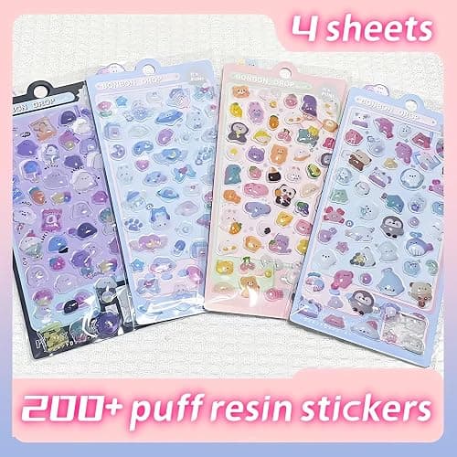 3D Puffy Stickers, 4 Sheets 200+ Kawaii Resin Decorative Stickers for Phone Case, Notebook, Scrapbooking (Style-2) thumbnail 8
