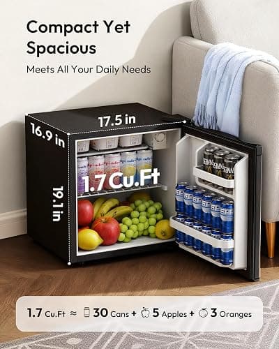 EUHOMY 1.7 Cu.Ft Mini Fridge, Reversible Single Door Compact Refrigerator, Adjustable Thermostat, Energy Saving, Mini Fridge for Bedroom, Office, Dorm, Black thumbnail 3