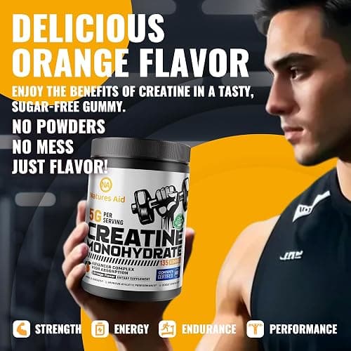 Natures Aid Creatine Monohydrate Gummies (5g) – Pre-Workout Energy & Muscle Growth Support for Men & Women | Orange Electrolyte Gummies (135 Count) thumbnail 6