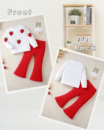 Toddler Girl Clothes Kids Outfits Long Sleeve Ribbed Sweatshirt Bell Bottom Pants Set Fall Winter Clothing for Girls thumbnail 5