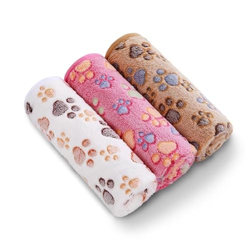 1 Pack 3 Blankets Super Soft Fluffy Premium Fleece Pet Blanket Flannel Throw for Dog Puppy Cat Paw Brown/Pink/White Small(23x16 inch) thumbnail 8