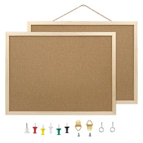 2 Pack Cork Board Bulletin Board, 15.7"X 11.81" inches with Oak Wood Finish Frame, for Wall Office Home and School (Pins, Eye Bolts, gaskets, Screws) - Image 1