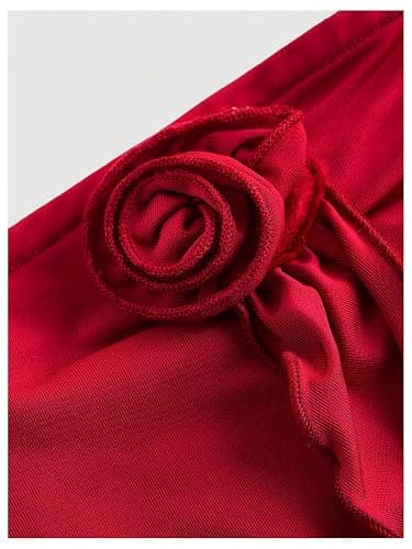 SweatyRocks Women's Y2k 2 Piece Outfits Ruffle Trim 3D Floral Tube Top and Layered Skirt Set thumbnail 4