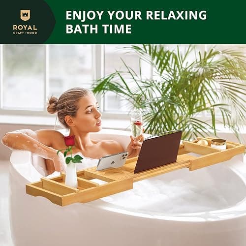 ROYAL CRAFT WOOD Premium Foldable Bathtub Tray - Expandable Bath Tray for Tub - Luxury Bathtub & Bathroom Accessories - Natural (Classic) thumbnail 9