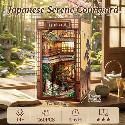 CUTEBEE DIY Book Nook Kit, Japanese Miniature House Kit (Serene Courtyard) | Zen Garden Booknook Adult Kit, 3D Wooden Puzzle Model Kits for Adults to Build, Craft Kits for Home Decor & Gifts thumbnail 3