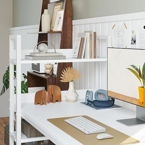 CubiCubi Computer Desk 40 inch with Storage Shelves Study Writing Table for Home Office,Modern Simple Style, White thumbnail 6