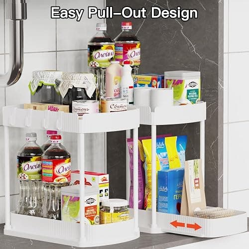Ukeetap 2 Pack Multi-Purpose Pull-Out Storage Organizers, Under Sink & Cabinet Storage, 12.8 Inch, White thumbnail 4