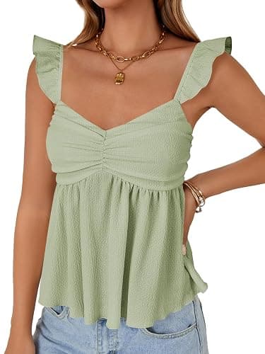 LYANER Women's Sleeveless Casual Tank Tops | Summer Ruffle Strap V Neck Flowy Hem Dressy Babydoll Peplum Tops Camisole thumbnail 3