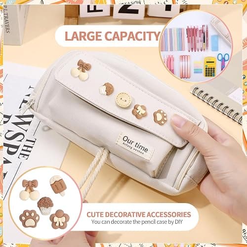 Candcamp Cute Pencil Case, Pencil Case for Girls with 5 Decorative Patches and 1 Pack of Sticky Notes in Five Colors for School Kids Teenagers College Students thumbnail 4