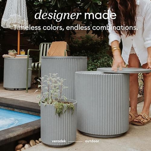 Veradek 21in Outdoor Cooler Side Table, Modern, Stone-Plastic Composite, Gray, Weather Resistant, Made in Canada thumbnail 4