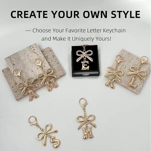 BydGxy Gold Bubble Heart, Cherry, Bow & More Designs Letter Initial Keychain Bag Charms – Cute Purse Charms for Handbags thumbnail 6