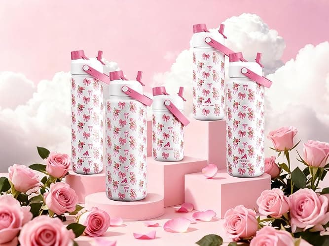 POWCAN 26 oz Insulated Water Bottle with 2-in-1 Straw and Spout Lid, Keep Cold 24H, Leak-Proof, Fits in Car Cup Holder, Stainless Steel Water Bottle for Sports, Travel, Gift, and School (Rosy Bouquet) thumbnail 2