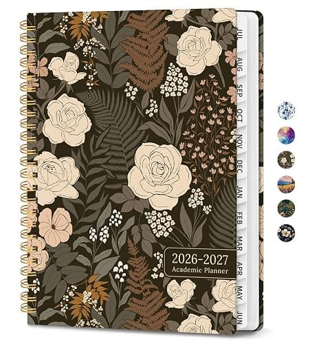 Planner 2026โ2027, Academic Planner Weekly and Monthly Calendar Jul 2026 โ Jun 2027 Hardcover Planner with Tabs and Pocket, Spiral Bound Agenda Book for Student & Teacher, 6.3" x 8.5", Wild Rose - Image 1