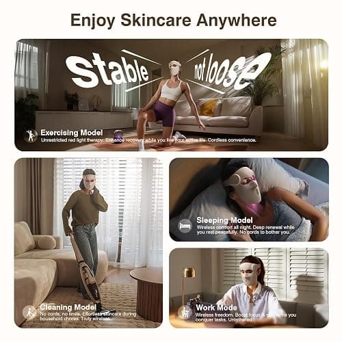 Red Light Therapy for Face, 9 Modes Wireless Face Mask Light Therapy, 850nm Infrared & Red Light Masks, 2500mAh Rechargeable, 3D Facial Fit, Light Therapy Skin Care At Home (480 Beads) thumbnail 7