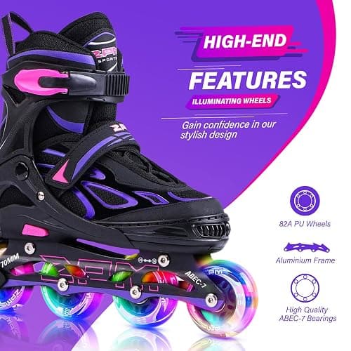 2PM SPORTS Vinal Girls Adjustable Flashing Inline Skates, All Wheels Light Up, Fun Illuminating Skates for Kids Men Adult Women and Boys thumbnail 3