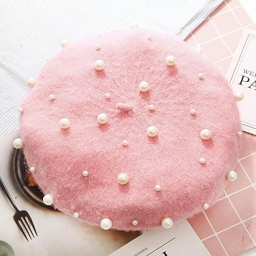 ZARSIO Women Beret Pearl Elegant Sweet Artist French Style Beret Beanie Cap - Image 1