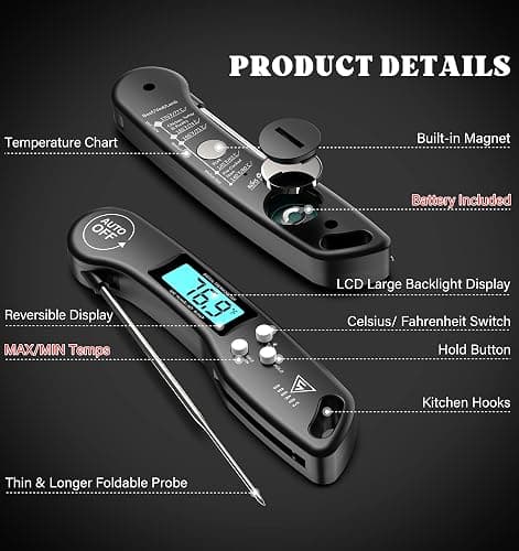 Meat Thermometers, DOQAUS Instant Read Food Thermometer for Cooking, Digital Kitchen Thermometer Probe with Backlight & Reversible Display, Wide Temperature Range for Turkey Grill BBQ Oven Candy thumbnail 7