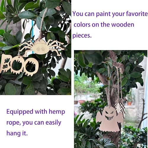 60PCS Unfinished Blank Wooden Halloween Cutouts Craft for Kids | suit for Children's Painting DIY Room Decoration Gift Giving Surprise (Halloween) thumbnail 4