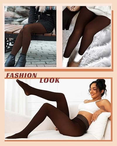 Unesmaro Women's Thermal Fleece Lined Tights, Translucent Skin Tone Pantyhose Style Leggings for Winter Warmth thumbnail 6