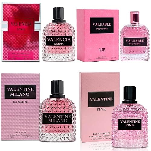 A CENTER 4PCS Perfume Set for Women - Floral Fragrance Gift Set with Vanilla,Sweet Fruity, Eau De Parfume| 3.4 Fl Oz Each(Valentine Milano,Valentine Pink,Valuable,Valencia Donna) - Image 1