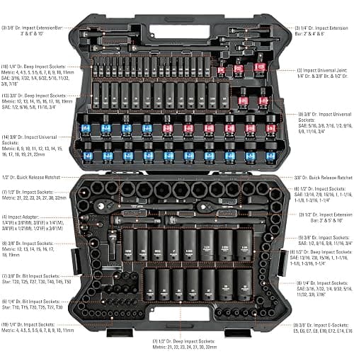 STARWORK TRUE MECHANIC 153-Piece 1/4", 3/8", 1/2" Drive Master Impact Socket Set, Professional, SAE/Metric thumbnail 5