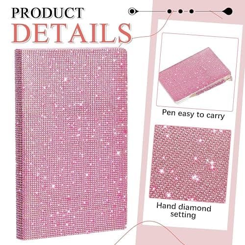 Resholder Pink A5 Rhinestone Notebook & Pen Set Bling Diary for Girls | Hard Cover Glitter Journal for Women, Sparkly Desk Accessories Gift for Women, Cute Classroom Supplies for Back to School thumbnail 4