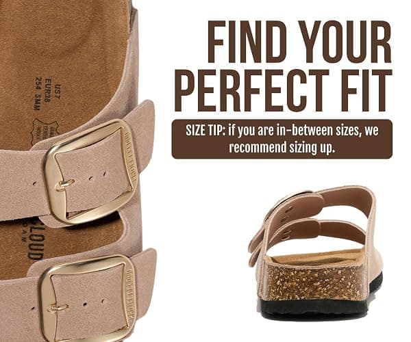 Project Cloud 100% Genuine Leather Footbed Sandals for Women (Santorini) | Comfortable Beach Essentials Womens Sandals Plush Memory Foam Cushioning Vacation Essentials Slides for Women Footwear thumbnail 5