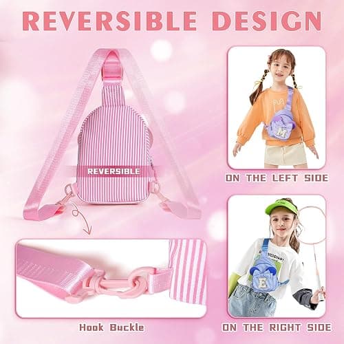QLOVEA Birthday Gifts for Kids, Small Sling Bag, Birthday Gifts for 2 3 4 5 6 7 Year Old Girl Kids Pink Initial Sling Bag Fanny Packs Bags for Girls Sister Daughter Wife (Pink B) thumbnail 7