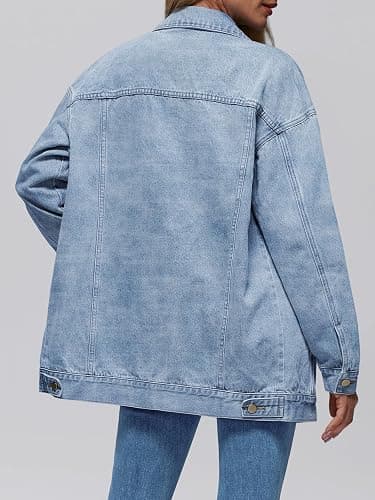AUTOMET Women's Button Down Oversized Jeans Jacket with Pockets | Classic Denim Jacket with Chest Pockets, Loose Fit Boyfriend Style Coat for Fall thumbnail 4