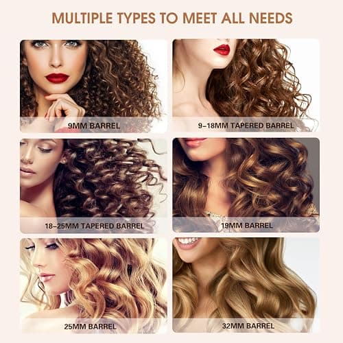 janelove Hair Curler, Curling Wand,6 in 1 Hair Iron Set for Long/Short Hair, with 5 Interchangeable Ceramic Barrel,Include Large/Small Curlers,with Heat Resistant Glove thumbnail 2