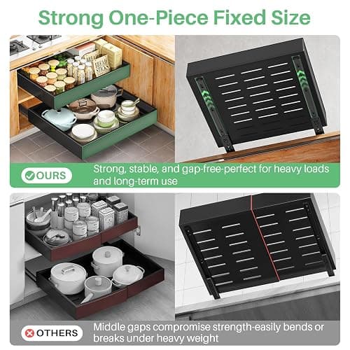 SAYZH Pull Out Cabinet Organiser, Heavy Duty Slide Out Drawer Storage Shelves for Kitchen Cupboard, Extendable Sliding Drawer(43 CM Depth x 25 CM Width x 9CM Height), No Need Drill(Black) thumbnail 4