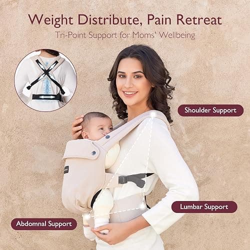 Momcozy Baby Carrier Newborn to Toddler - Ergonomic, Cozy and Lightweight Infant Carrier for 7-44lbs, Effortless to Put On, Ideal for Hands-Free Parenting, Enhanced Lumbar Support, Khaki thumbnail 5