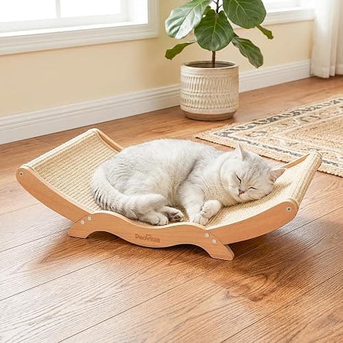 Peoviue Extra-Large Cat Scratcher Bed with Natural Sisal Scratching Pad, Wooden Cat Bed Lounge Hammock for Indoor Cats, Durable Cat Scratching Post Furniture for Large Cats thumbnail 8